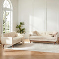 Kingfun 2 Piece Loveseat and Sofa Sets, Mid Century Modern Love Seat Couches for Living Room, Button Tufted Upholstered Furniture, Small Couch for Bedroom, Office, Beige