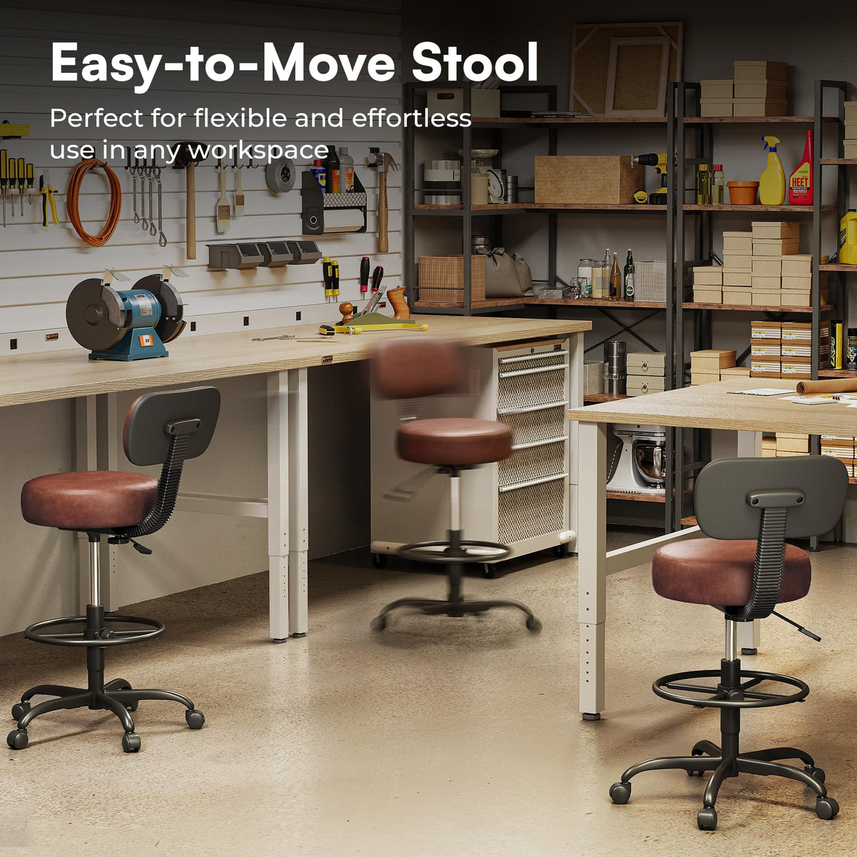 SUPERJARE Drafting Chair with Backrest, Adjustable Foot Rest Rolling Stool