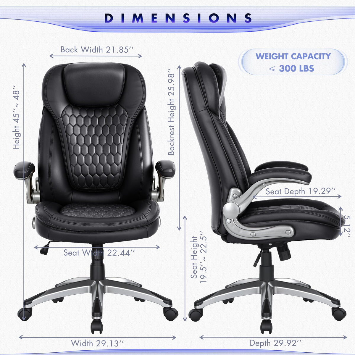 COLAMY High Back Executive Office Chairs, Ergonomic PU Leather Desk Chairs with Flip-Up Armrests, Adjustable Height, Lumbar Support, Comfortable Computer Chairs for Home Office, Set of 2