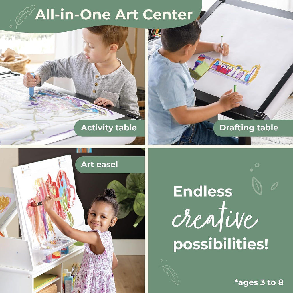 Guidecraft Design Studio â Black: 3-in-1 Kids Art Table & Stool Set, Writing, Crafting, Painting & Drafting Table for Kids with Craft Storage & Bins, Art Easel with Paper Roll, Toddler Activity Desk