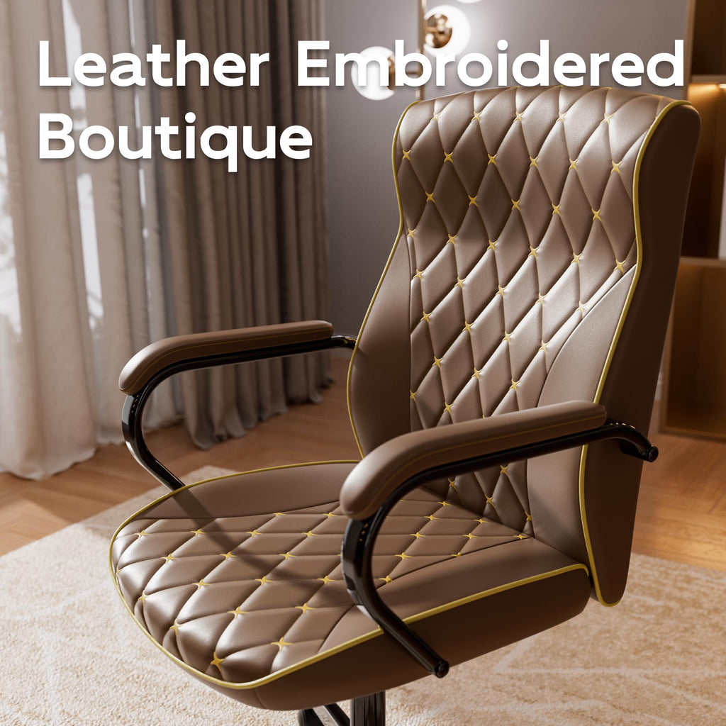 HomeZeer White and Gold Office Chair, Luxury Leather Executive Desk Chair