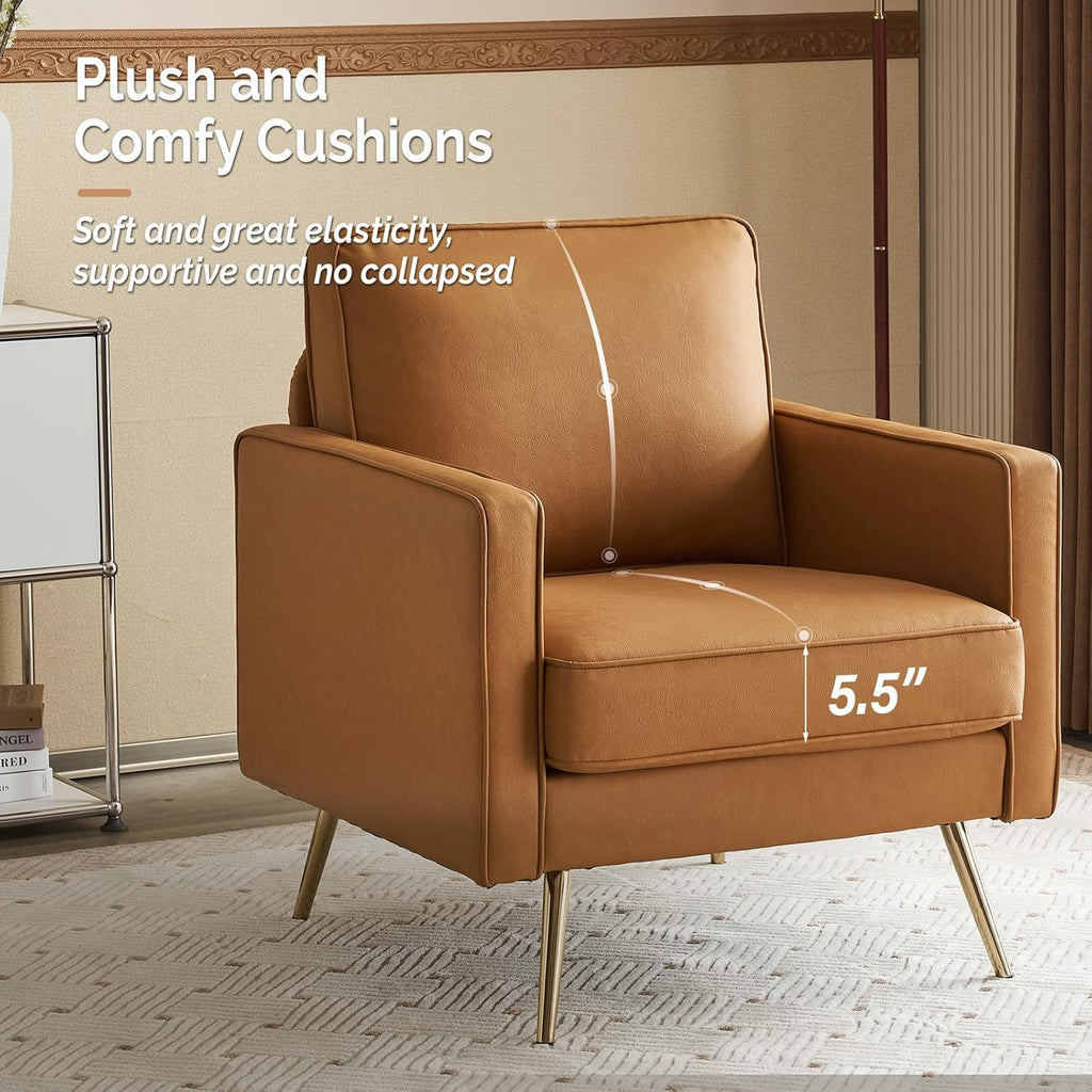 VINGLI Faux Leather Accent Chairs Set of 2 with Gold Legs for Living Room