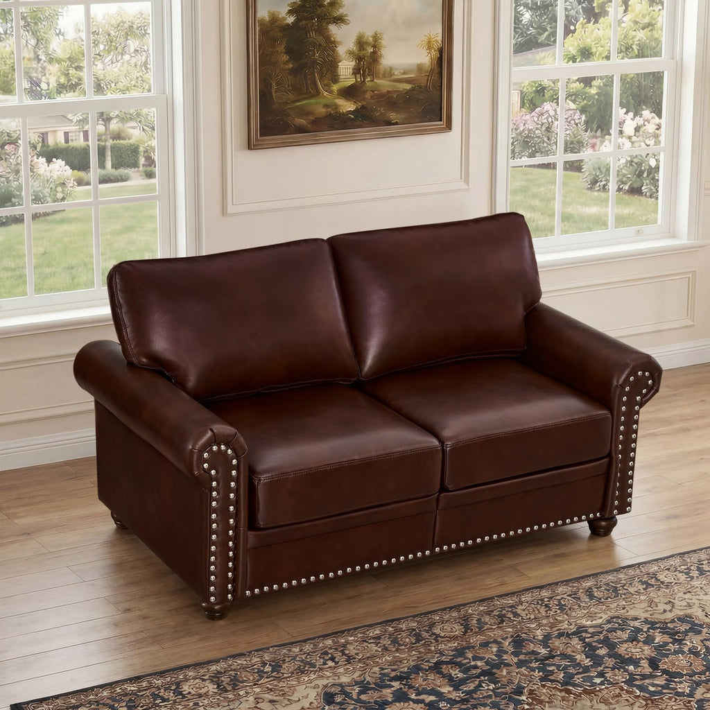 2 Piece Couch Sets for Living Room,Mid Century Modern Couch with Storage Nailhead Trim & Rolled Armrests,Deep Seat Comfy Couch,Furniture Set for Living Room,Bedroom,Office(Navy Blue,Loveseat+3 Seater)