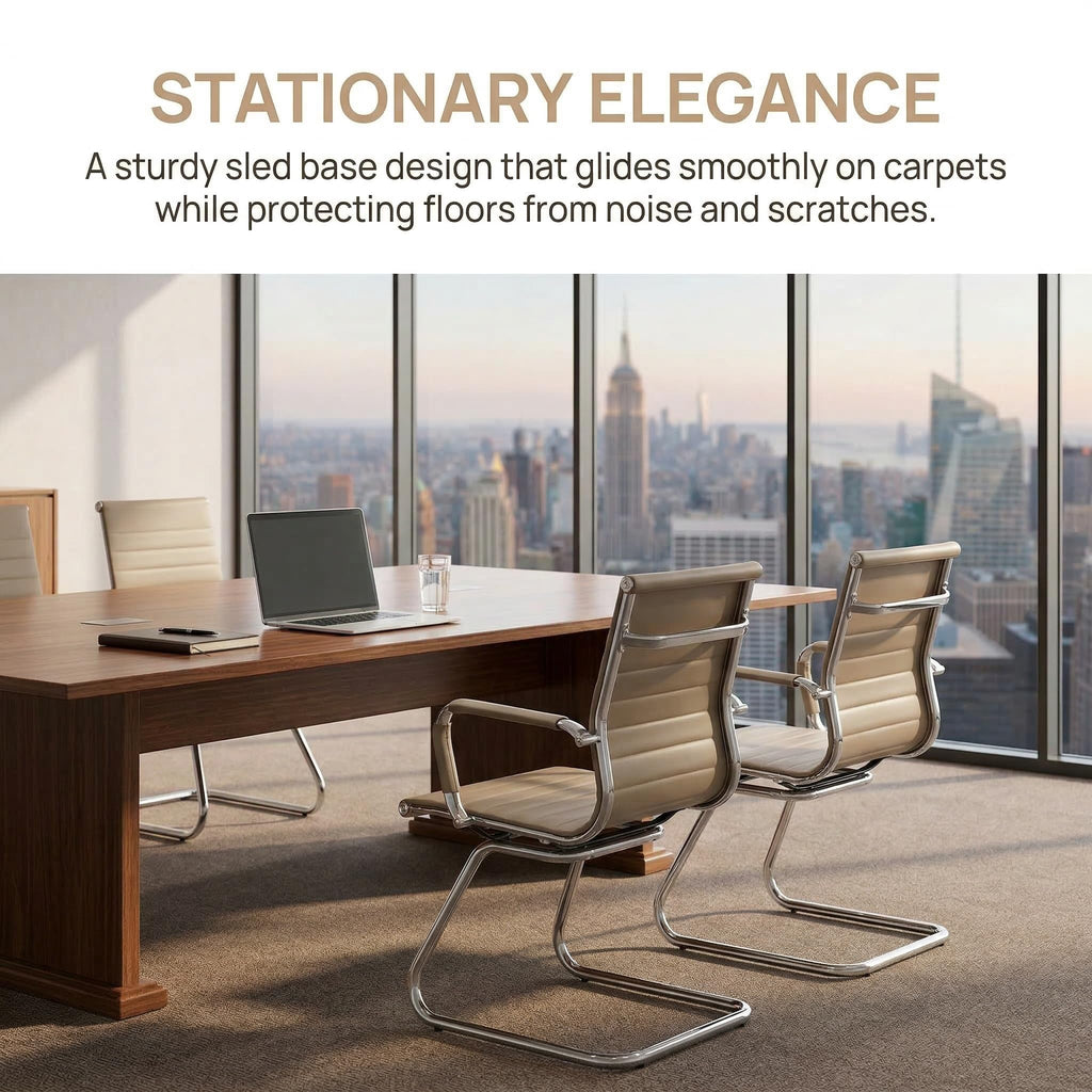 Reception Chairs Leather Conference Guest Chair Heavy Duty Back Support Office Chair, Set of 2 (Navy)