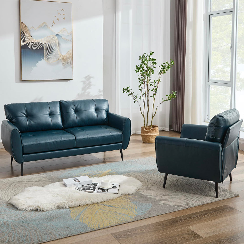 61'' Small Leather Loveseat and Chair, 3 Piece Living Room Sets, Black