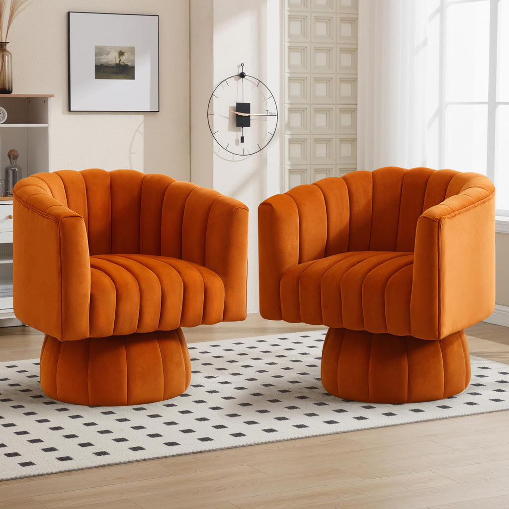 Swivel Accent Barrel Chair Set of 2, Cute Comfy Small Round 360Â° Arm Chair, Velvet Sofa Club Reading Chair for Living Room Bedroom Office Purple