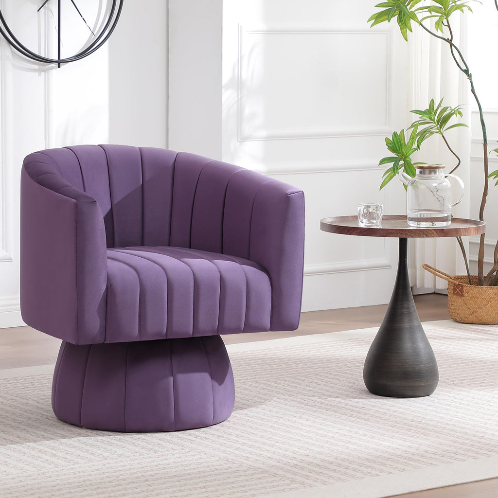 Swivel Accent Barrel Chair Set of 2, Cute Comfy Small Round 360Â° Arm Chair, Velvet Sofa Club Reading Chair for Living Room Bedroom Office Purple