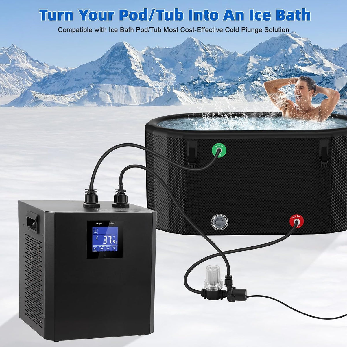 Cold Plunge Chiller,87 Gallon 1/3HP Ice Bath Water Chiller for Cold Plunge Tub, Water Chillers System with LED Display, Pump, Remote Control, Pipe, for Fish Tank Household Black