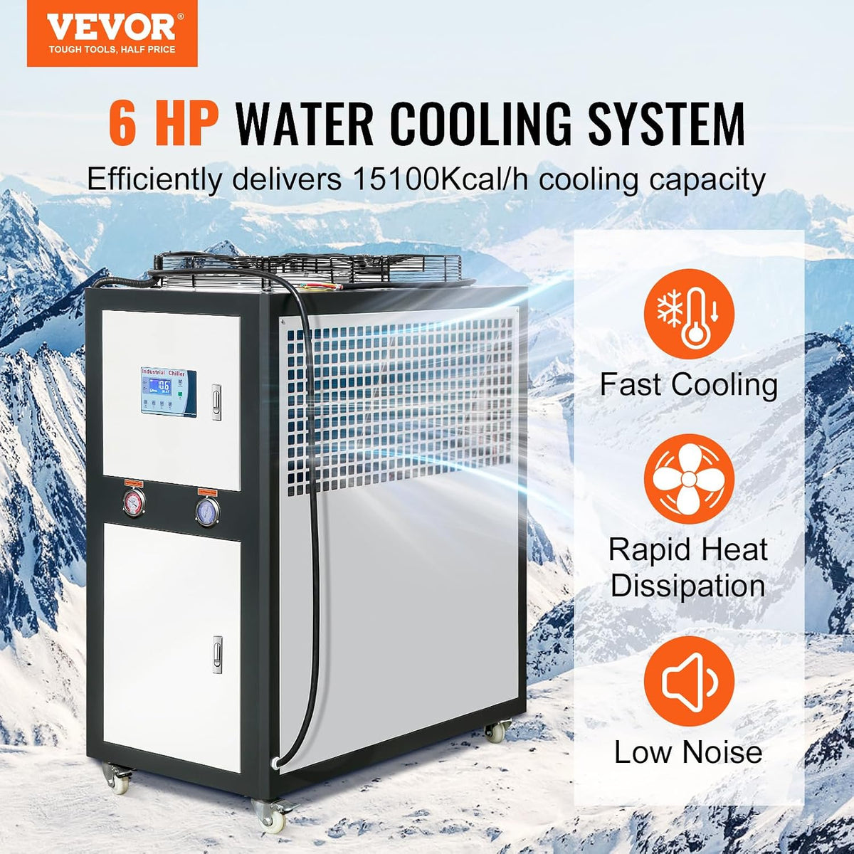 VEVOR Industrial Water Chiller - 60L Capacity, 9.4Hp Air-Cooled Chiller with Finned Condenser, Micro-Computer Control, Stainless Steel Tank