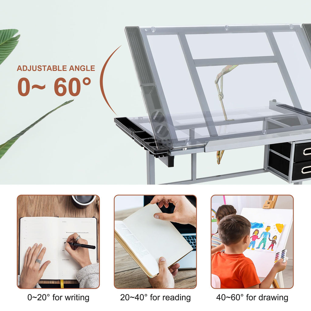 NOVA MICRODERMABRASION Adjustable Height Drafting Desk Drawing Table Tiltable Tabletop for Reading, Writing Art Craft w/Stool and Drawers