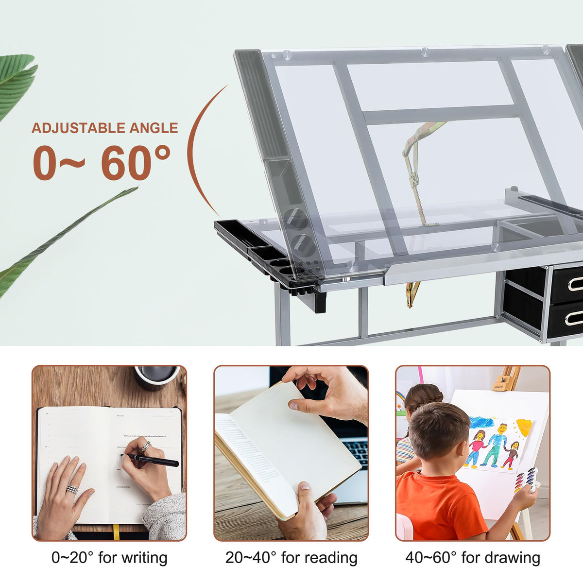 NOVA MICRODERMABRASION Adjustable Height Drafting Desk Drawing Table Tiltable Tabletop for Reading, Writing Art Craft w/Stool and Drawers