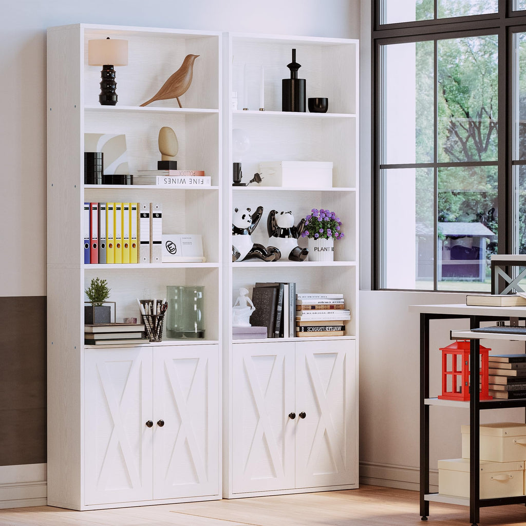 IRONCK Industrial Bookshelves and Bookcases with Doors Floor Standing 6 Shelf Display Storage Shelves 70 in Tall Bookcase for Home Office, Living Room
