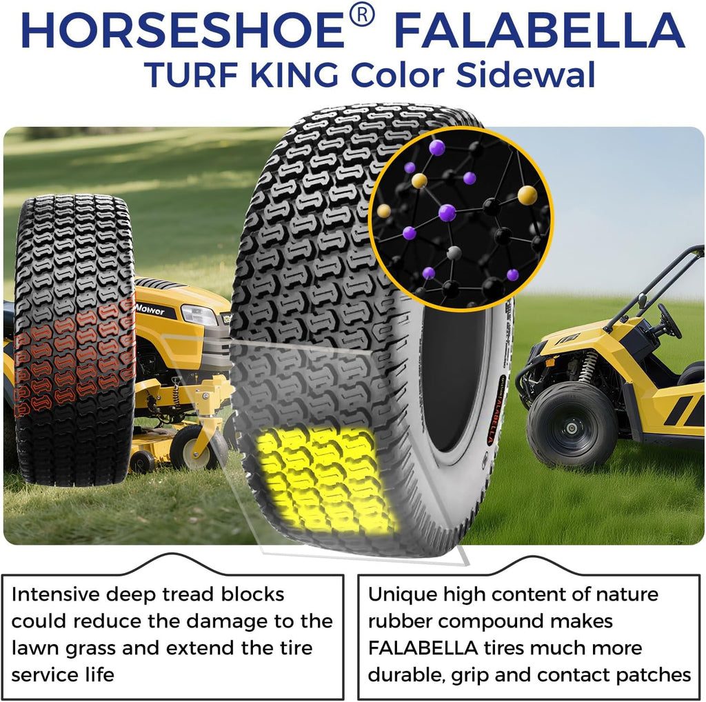 HORSESHOE FALABELLA (2-Pcs) 24X9.50-12 6-PLY LRC Lawn Mower 24x9.5x12 Riding Machine Golf Carts 24x9.5-12 Turf Equipment & Tractors Tires, Heavy Duty Turf-King, Color Sidewall