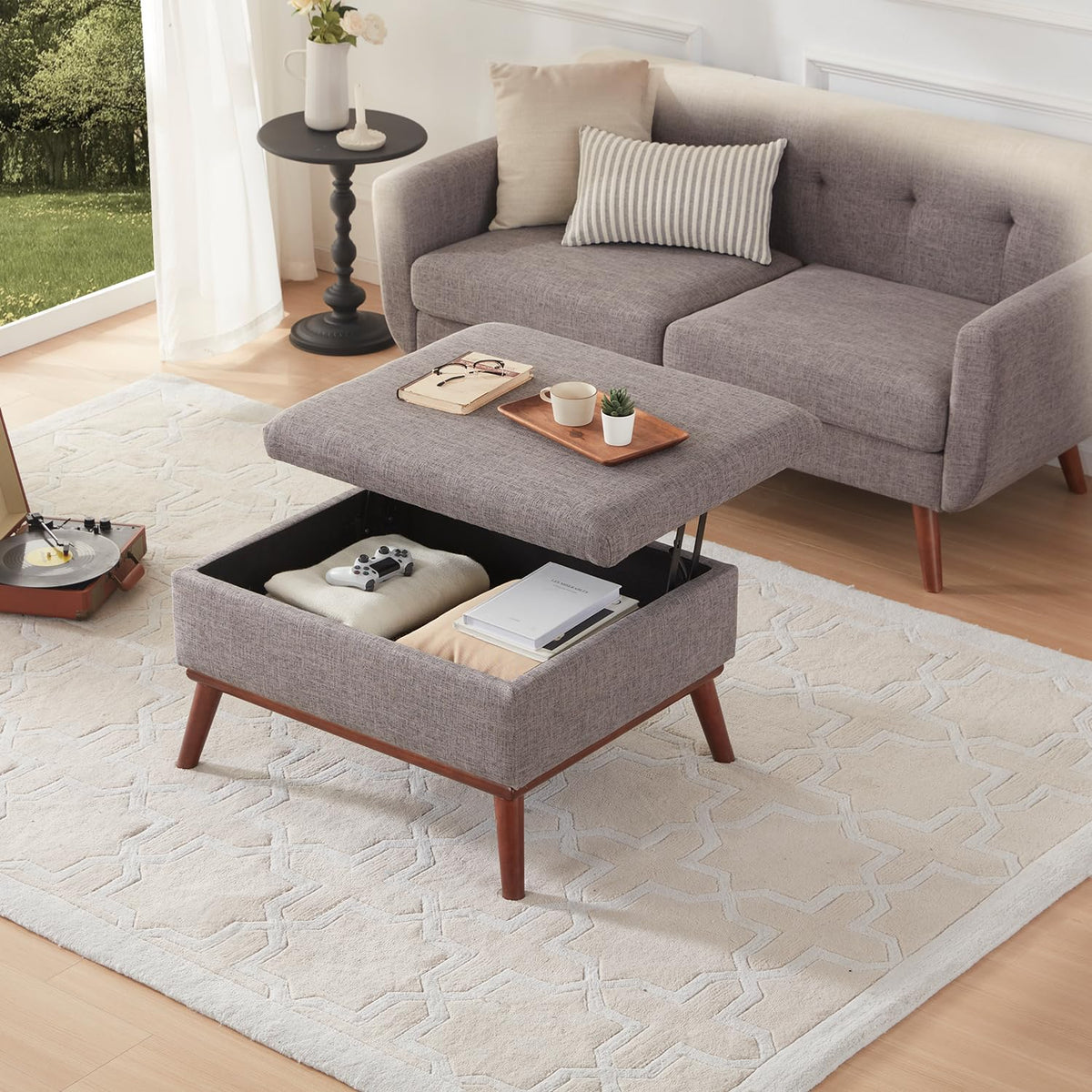 Kingfun 2 Piece Loveseat and Sofa Sets, Mid Century Modern Love Seat Couches for Living Room, Button Tufted Upholstered Furniture, Small Couch for Bedroom, Office, Beige