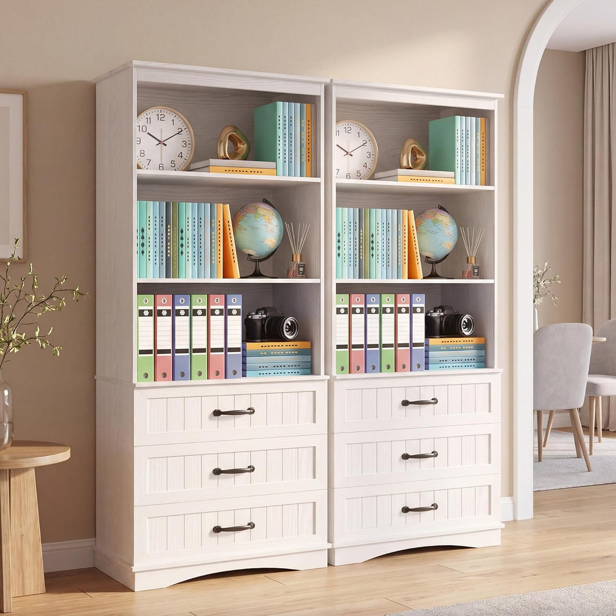 Gizoon 70'' Tall Bookcase Set of 2 with 3 Drawersï¼White
