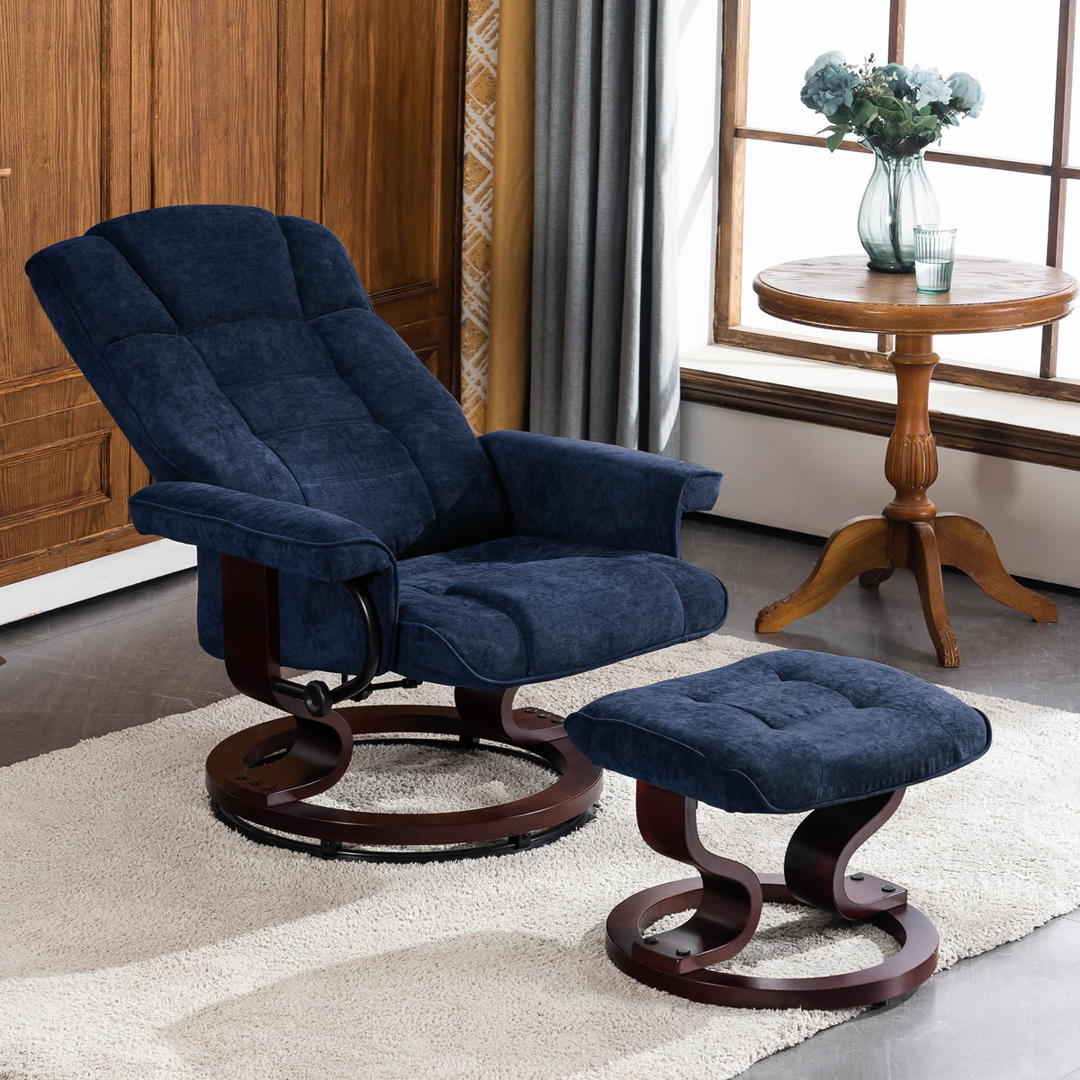 MCombo Manual Swivel Recliner with Ottoman, Faux Leather 9019