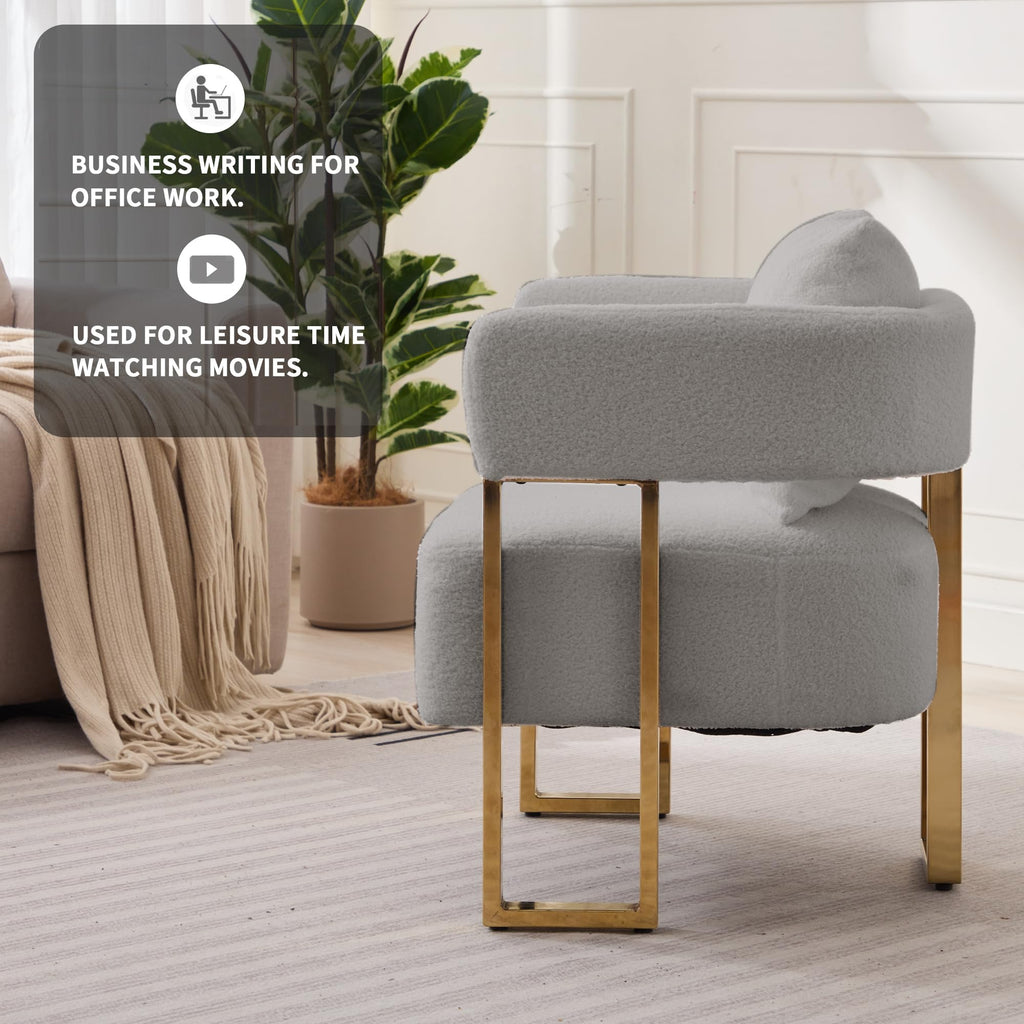 YISHENG Modern Barrel Accent Chairs Set of 2, Living Room Side Chairs with Golden Metal Legs Soft Upholstered Reading Armchairs no Wheels for Vanity/Reception Room//Bedroom/Lounge/Office,Black Teddy