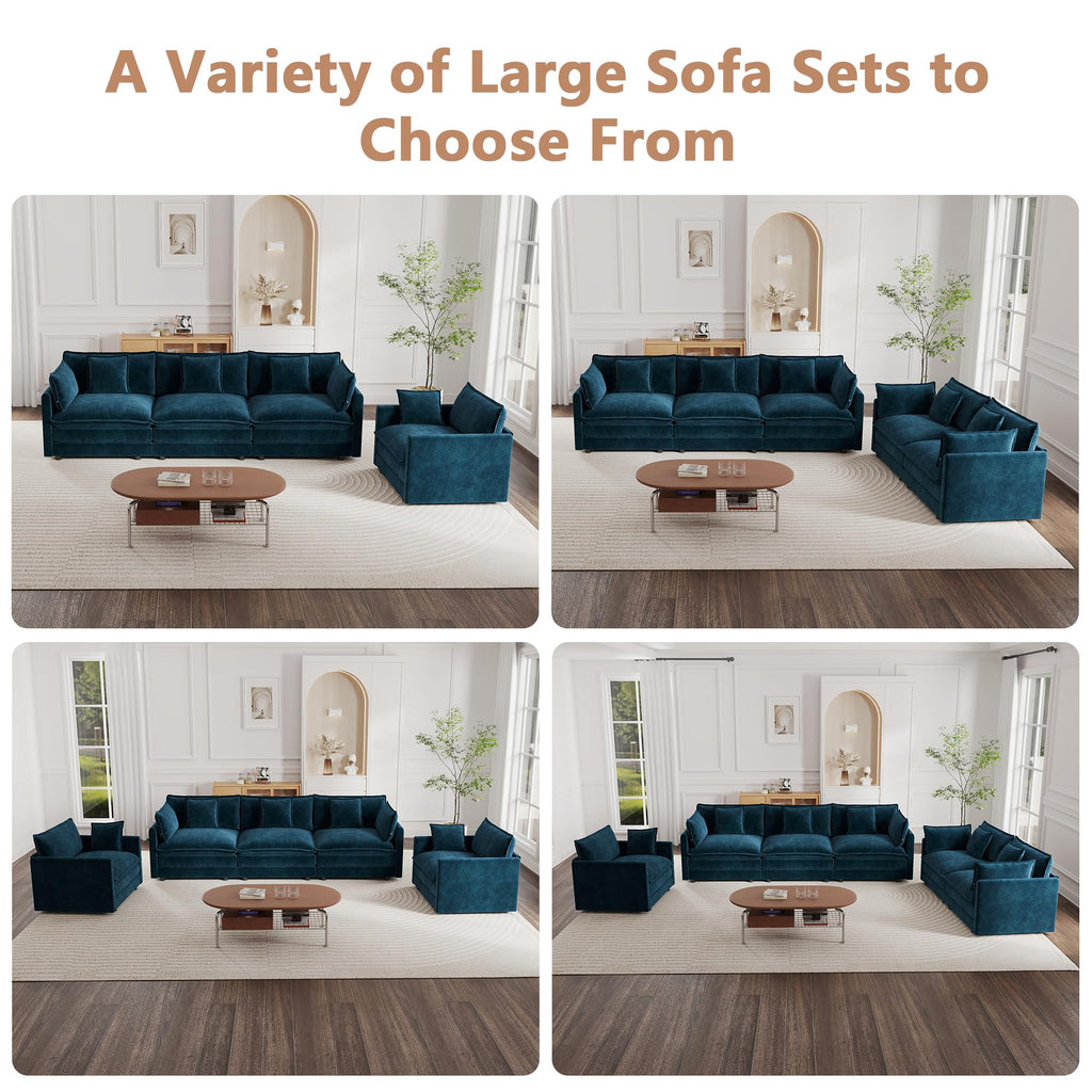 mikibama Luxury 2 Piece Loveseat Couch & Sofa Armchair Set, Modern Upholstered Chenille Cloud Couches Set Furniture with 5 Pillow for Living Room Bedroom Office Apartment, Evergreen