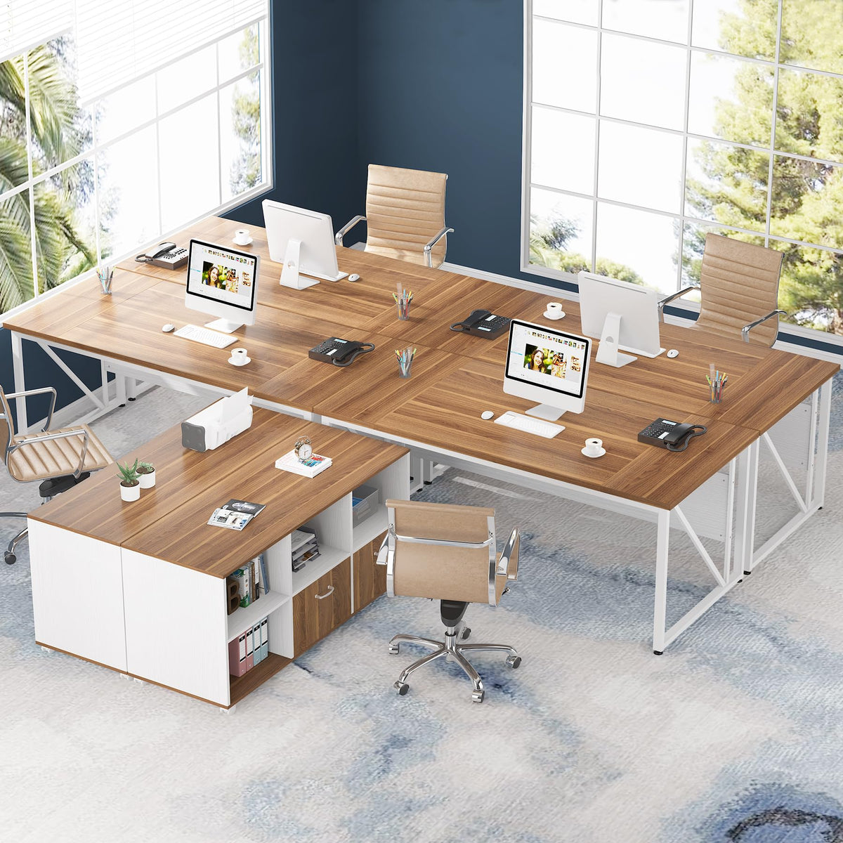 Tribesigns 55 inches Executive Desk and 43" lateral File Cabinet, L-Shaped Computer Desk Home Office Furniture with Drawers and Storage Shelves, Office Table with Cabinet