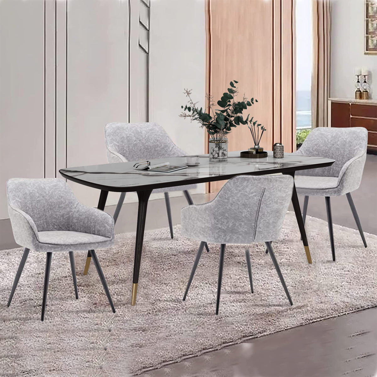 annjoe Faux Leather Accent Arm Chairs for Living Room Leisures/ Upholstered Chair with Metal Legs Set of 2 for Home Kitchen Office Bistro Cafe, Brown