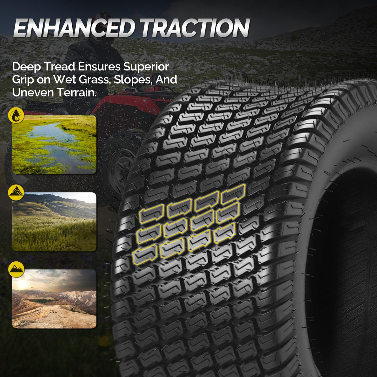 TUFFIOM 24x12.00-12 Lawn Mower Tires Set of 2, 6PR Turf Tire Lawn & Garden Tires for Garden Tractor Riding Mower, Tubeless