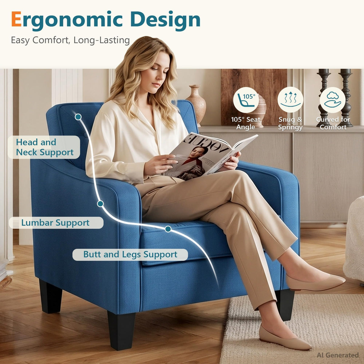 Grey Accent Chairs Set of 2, Wide Comfy Arm Chairs for Living Room, Office