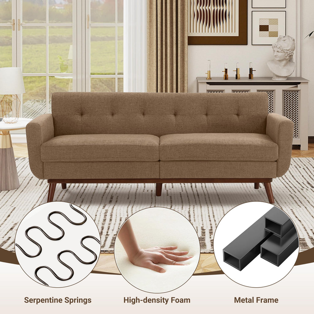 Kingfun 2 Piece Loveseat and Sofa Sets, Mid Century Modern Love Seat Couches for Living Room, Button Tufted Upholstered Furniture, Small Couch for Bedroom, Office, Beige