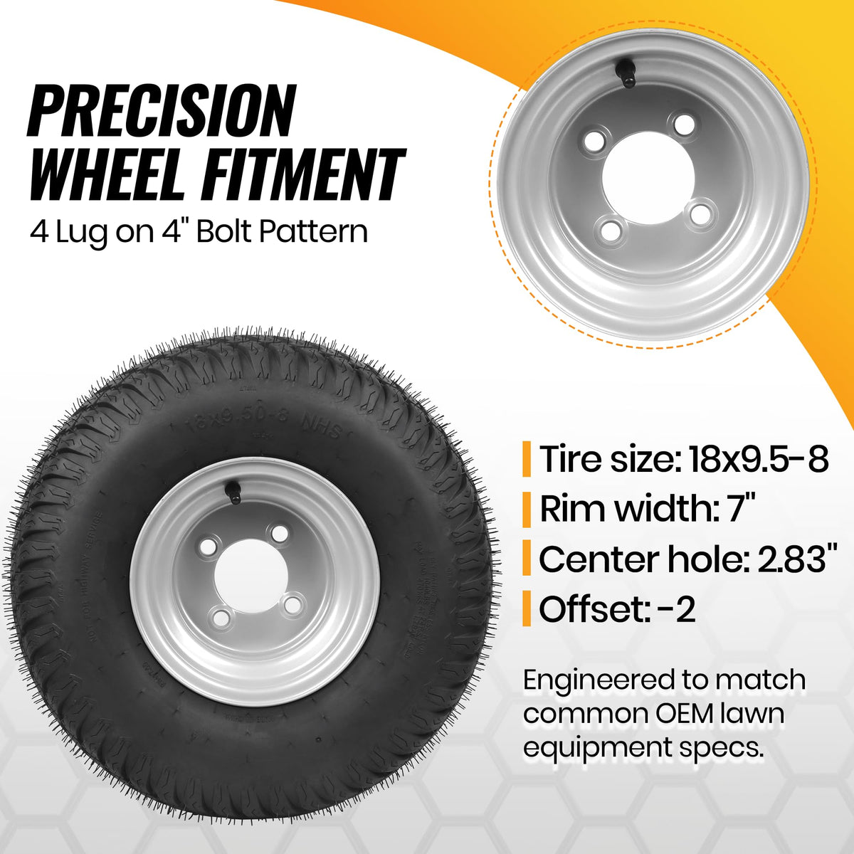 AR-PRO (2 Pack) 18x8.5-8 Lawn Mower Tire and Wheel, 4-Lug Tubeless
