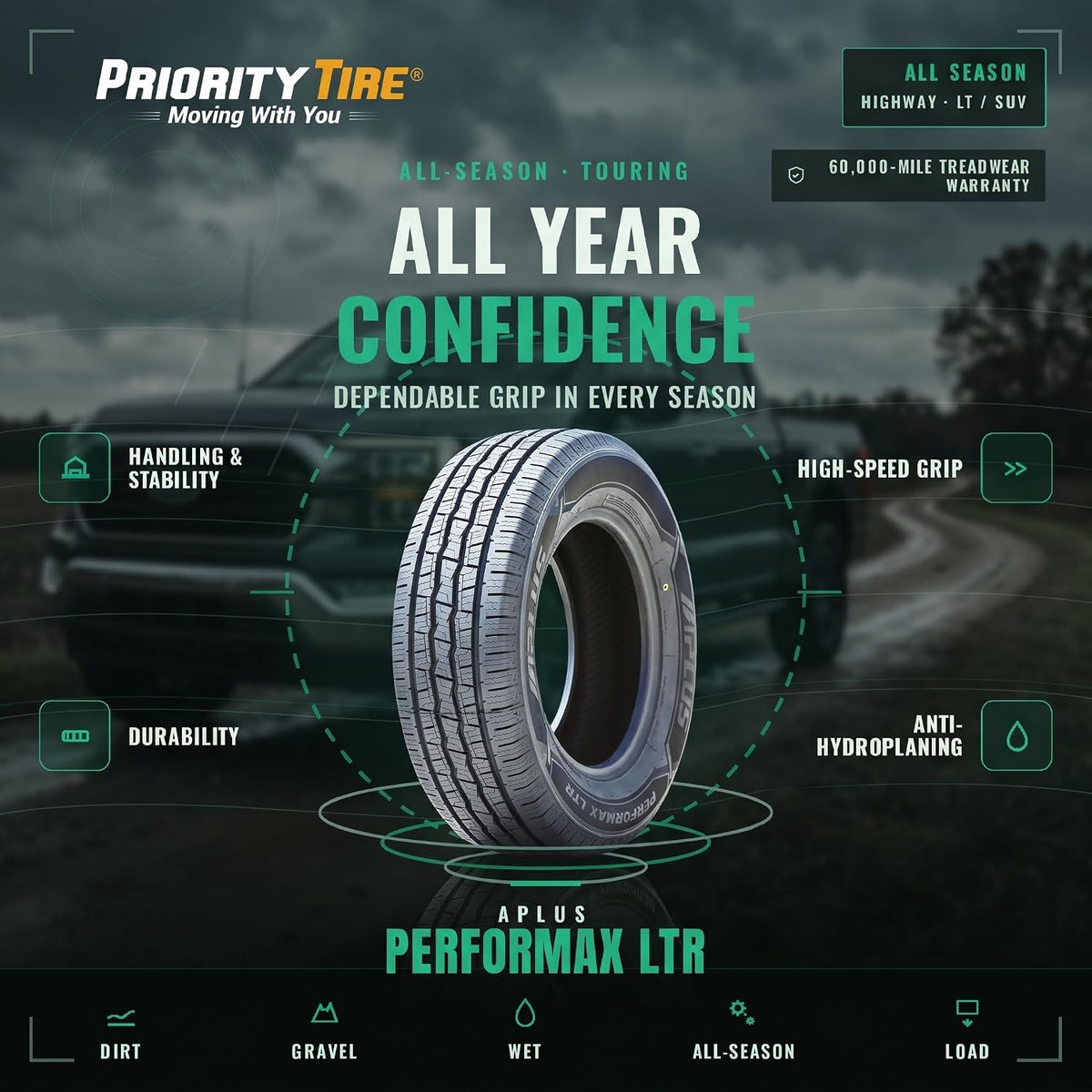 Aplus Performax LTR All-Season Highway Light Truck Radial Tire-LT245/75R16 245/75/16 245/75-16 120/116S Load Range E LRE 10-Ply BSW Black Side Wall