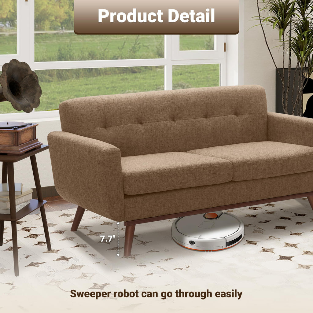 Kingfun 2 Piece Loveseat and Sofa Sets, Mid Century Modern Love Seat Couches for Living Room, Button Tufted Upholstered Furniture, Small Couch for Bedroom, Office, Beige
