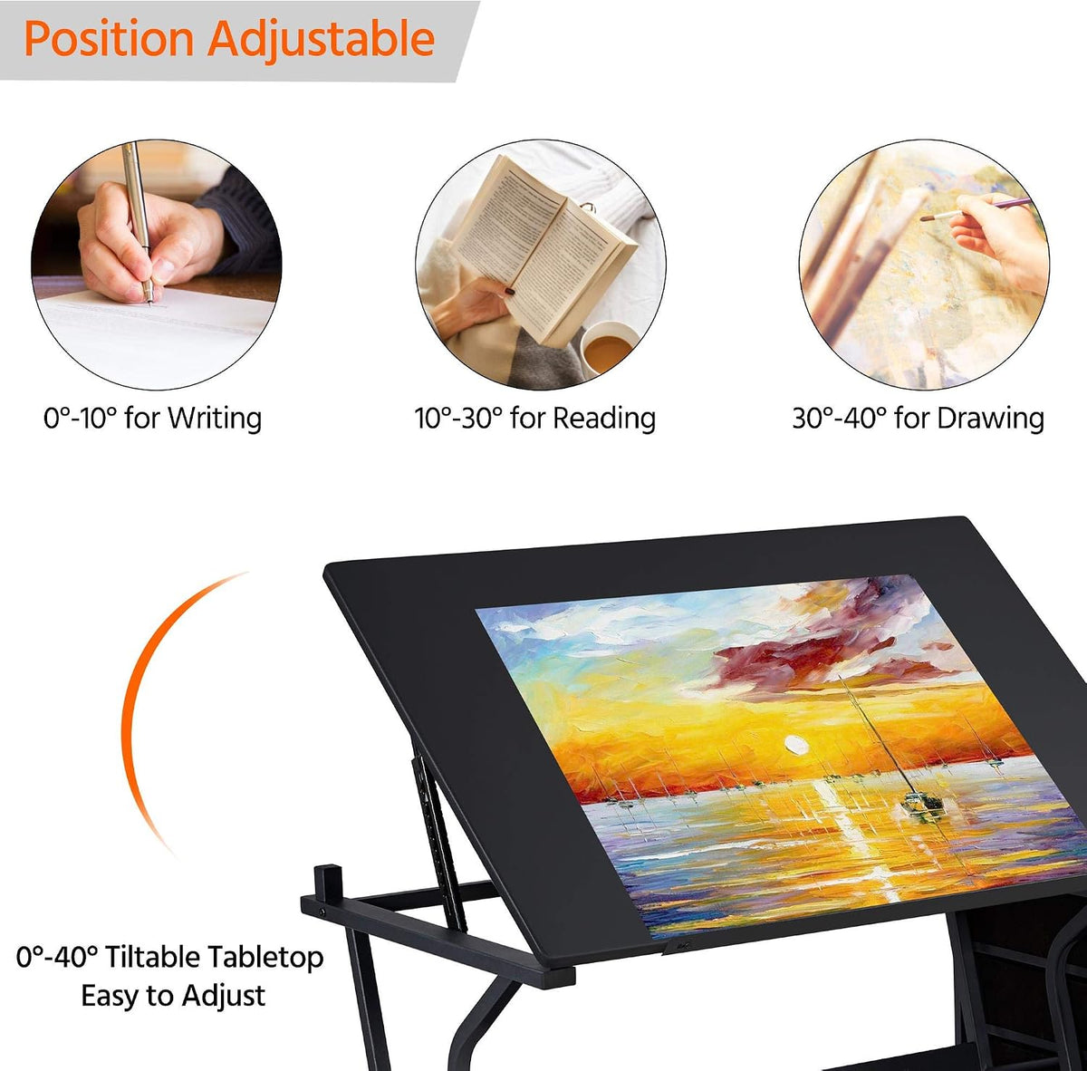Yaheetech Tilting Drafting Table Art Craft Desk with Stool, Drawers, Black