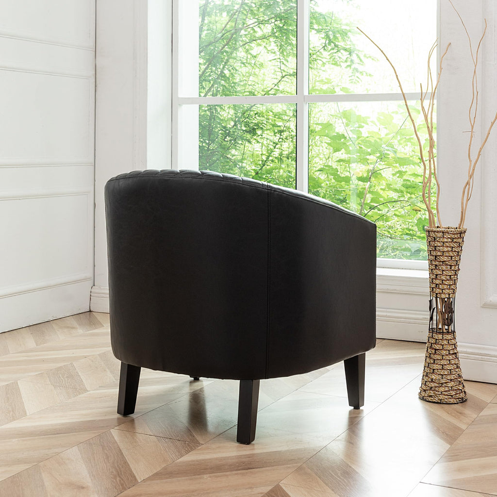 KINWELL 29" W Faux Leather Tufted PU Barrel Club Chairs Set of 2, Black
