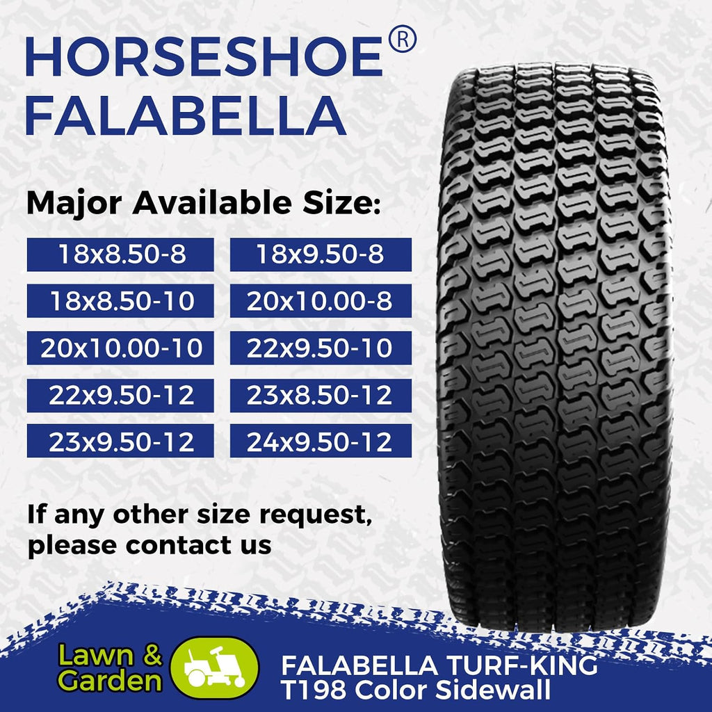 HORSESHOE FALABELLA (2-Pcs) 24X9.50-12 6-PLY LRC Lawn Mower 24x9.5x12 Riding Machine Golf Carts 24x9.5-12 Turf Equipment & Tractors Tires, Heavy Duty Turf-King, Color Sidewall