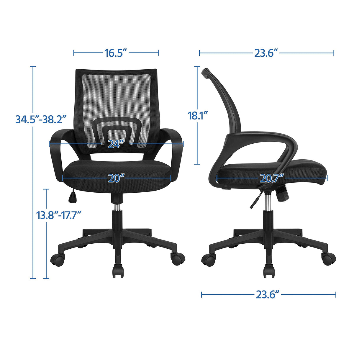 Yaheetech Black Computer Desk and Chair Set with Drawer, Shelves, Mesh Seat
