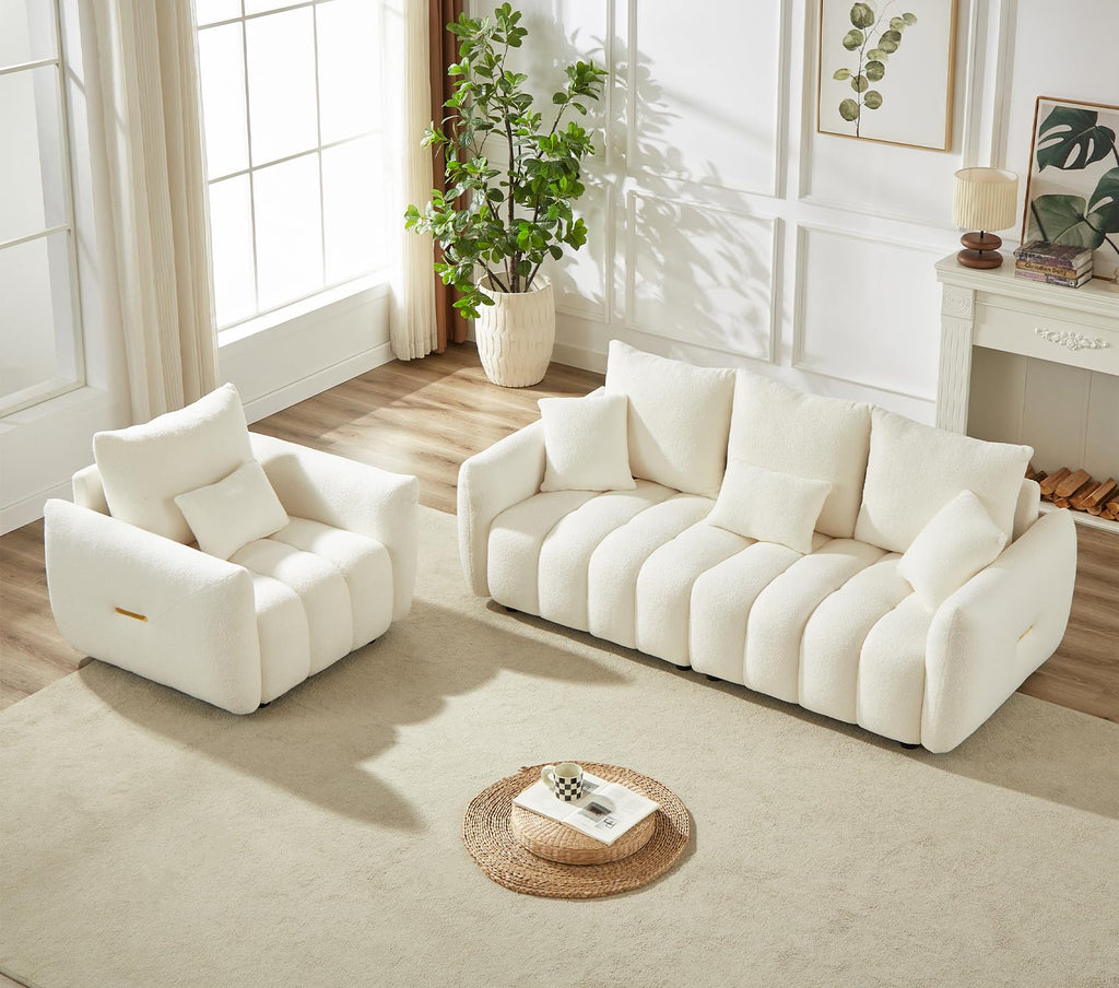 Antetek Teddy Fabric Sofa Set for Living Room, 2 Pieces Modern Deep Seat Oversized 3-Seater Cloud Boucle Couch for Bedroom, Office, Apartment, Furniture Set, 78-inch, Black (2 Pieces)