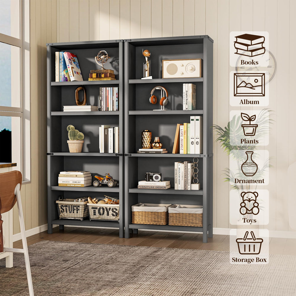 Farmhouse 3-Piece Home Office Set â 46" Wide 2-Drawer Lateral File Cabinet with Power Outlets & USB, Two 71" Tall 5-Tier Bookcases with Adjustable Shelves & Anti-Tip Kit, Black