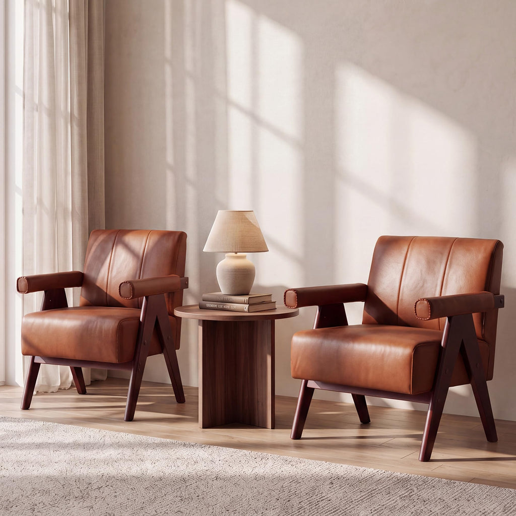 JIASTING Mid Century Modern Accent Chair Set of 2, Black Leather Armchair