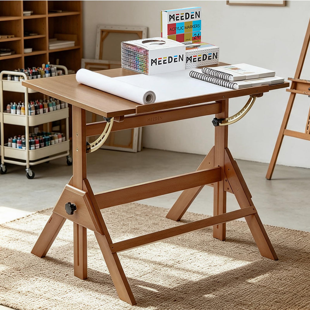 MEEDEN Wood Drafting Table & Stool: 35.5" x 23.5" Art Desk and Stool Set