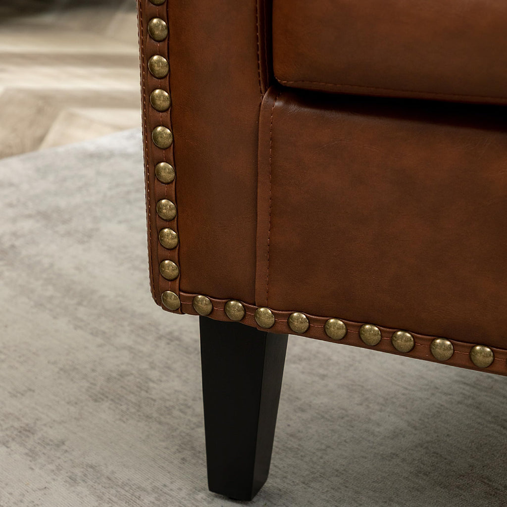 KINWELL 29" W Faux Leather Tufted PU Barrel Club Chairs Set of 2, Black