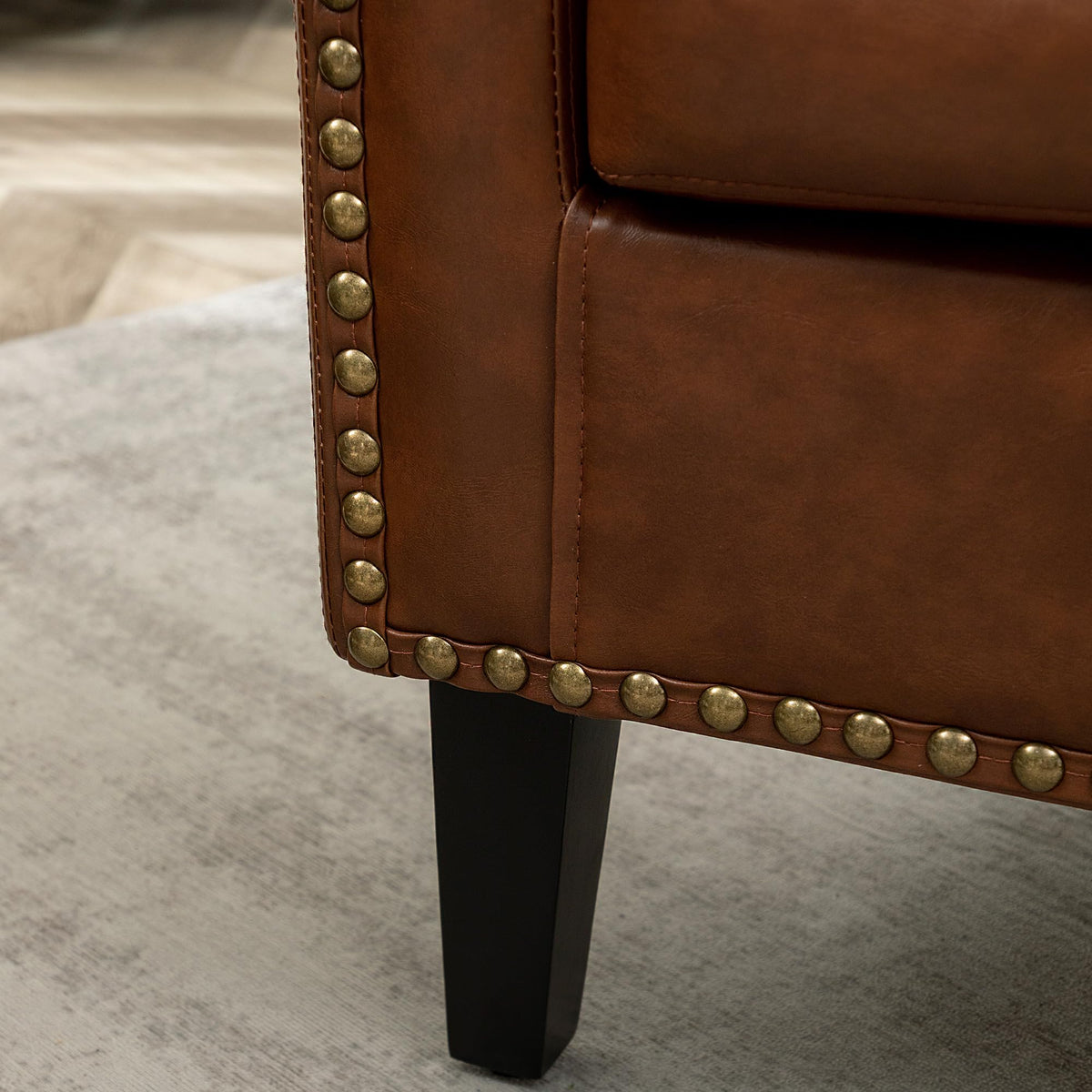 KINWELL 29" W Faux Leather Tufted PU Barrel Club Chairs Set of 2, Black