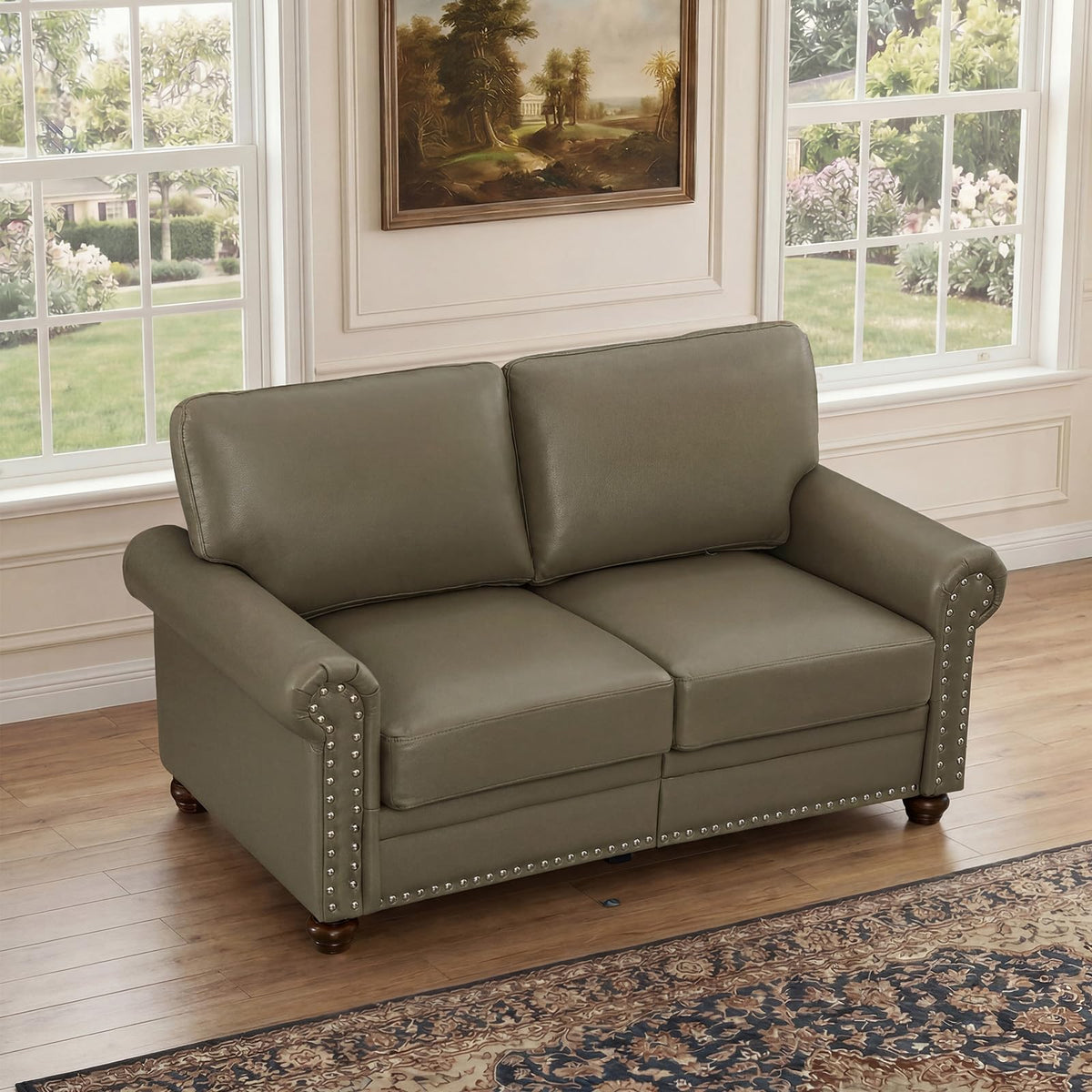 2 Piece Couch Sets for Living Room,Mid Century Modern Couch with Storage Nailhead Trim & Rolled Armrests,Deep Seat Comfy Couch,Furniture Set for Living Room,Bedroom,Office(Navy Blue,Loveseat+3 Seater)