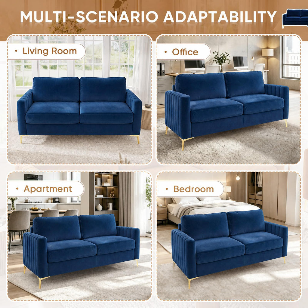 2 Piece Sofa and Loveseat Set, Comfy Tufted Velvet Couch and Loveseat Sets Furniture with Gold Leg, Mid Century Modern Couch Soft Upholstered Sofa Set of 2 for Living Room Bedroom Office (Navy Blue)