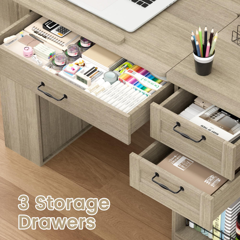 Drafting Table with Storage Cabinet & Drawers, Adjustable Drawing Desk with Open Shelves, Craft Table Painting Desk for Artists, Painters, Drawing, Crafting, Reading, Writing, Working