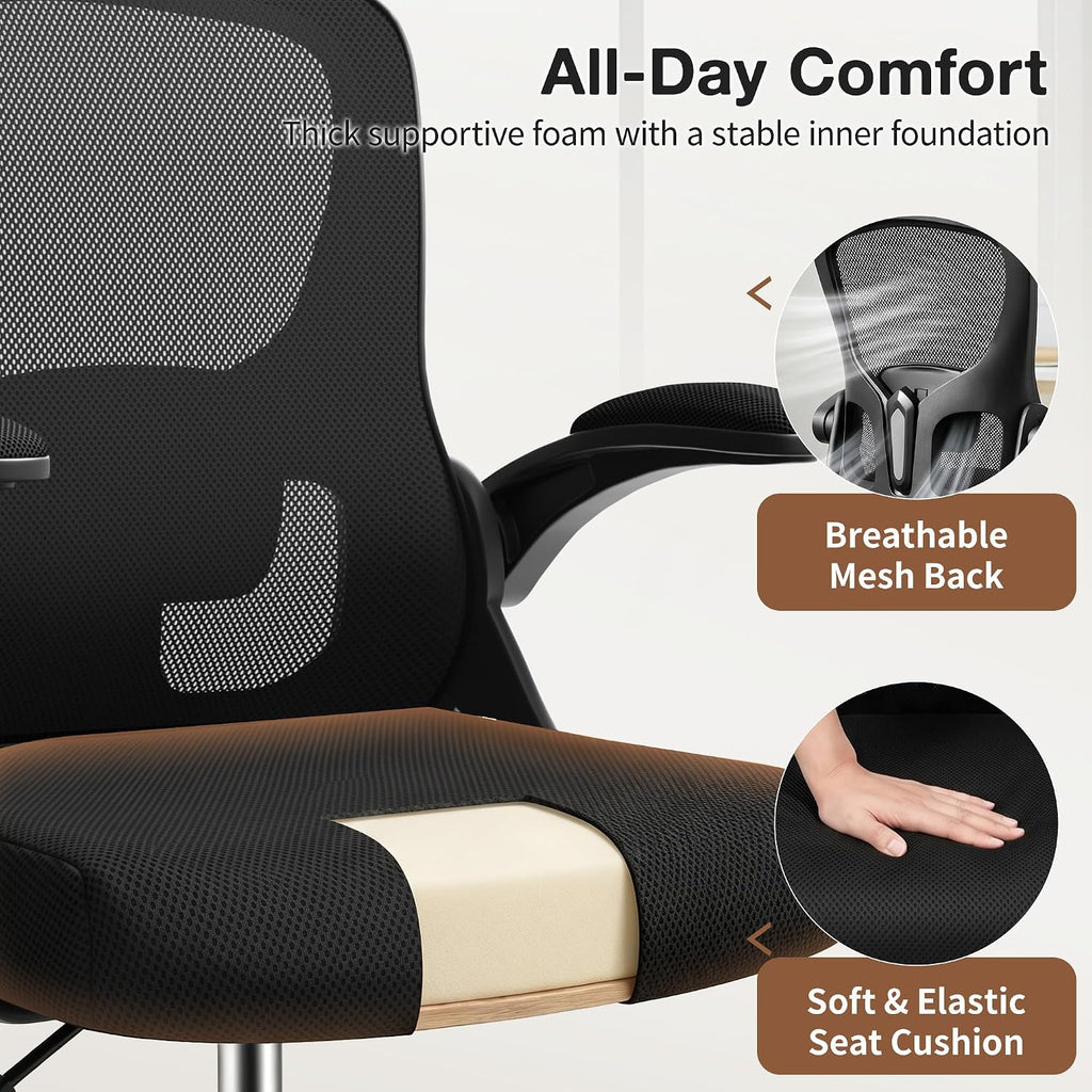 Drafting Chair, Tall Office Chair for Standing Desk with Flip-Up Armrests, Adjustable Foot Ring & Lumbar Support, Breathable Mesh High Desk Stool for Studio & Drafting Table, Black