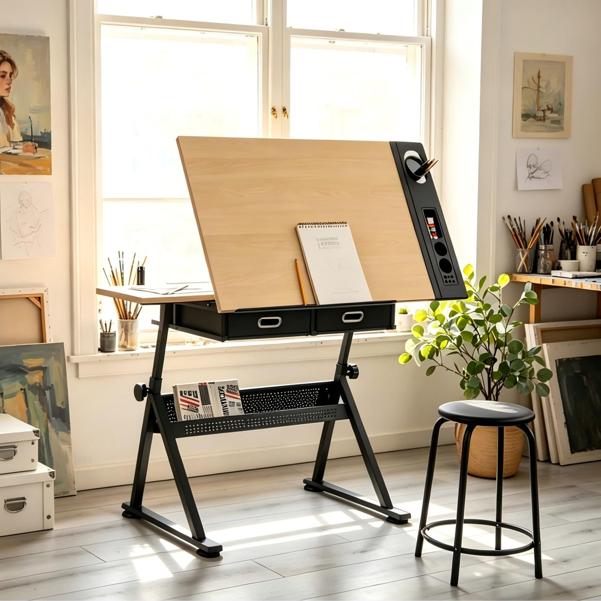 Garvee Height Adjustable Drafting Table, 0-75Â°Tilting Drawing Desk
