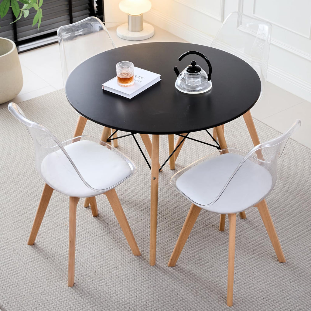 5-Piece Round Dining Set, 35.5" Black Table & Light Gray Chair