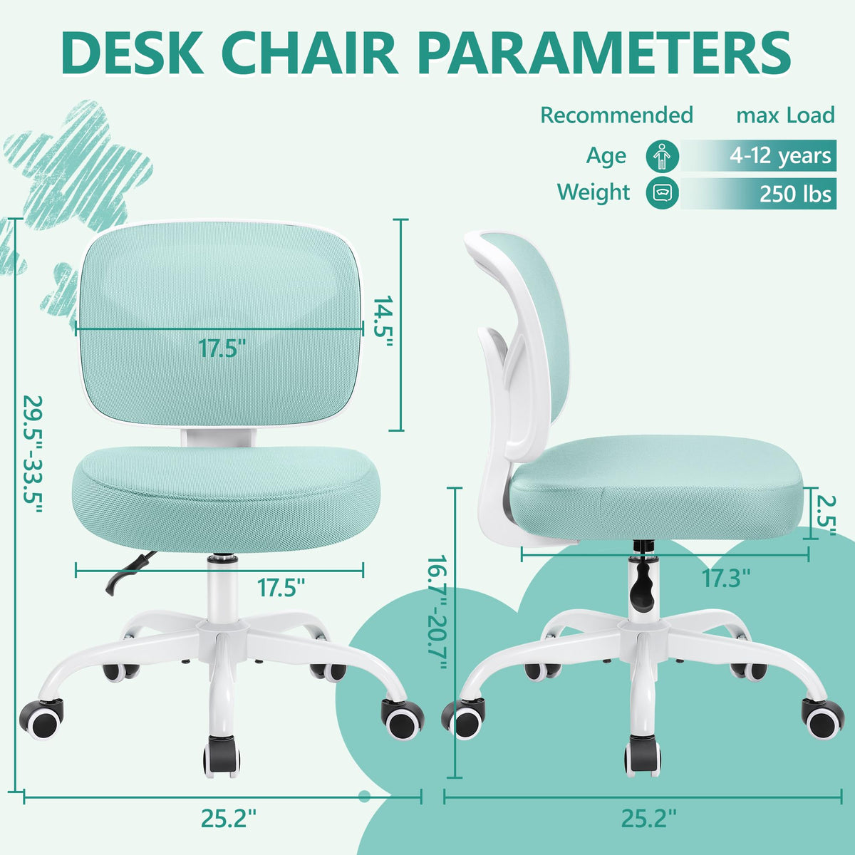 Primy Tall Drafting Desk Chair - Armless, Adjustable Height, Mesh Back, Rolling, Standing Desk Chair for Art Room, Office or Home (Black)