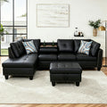 97.5" Leather L Shaped Couch with Left Chaise & Cup Holder, Sectional Sofas Modular Furniture Set with Storage Ottoman, Convertible Couches for Living Room, Office & Small Space (Black)