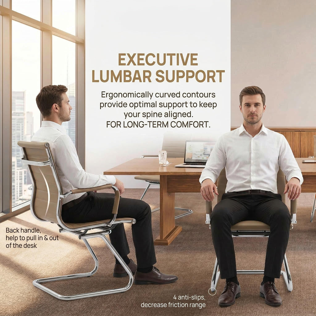 Reception Chairs Leather Conference Guest Chair Heavy Duty Back Support Office Chair, Set of 2 (Navy)