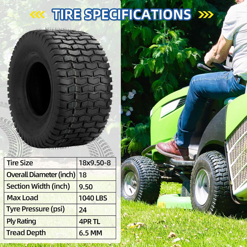 GICOOL 18x9.50-8 Tubeless Lawn Mower Tire for Riding Mower Tractor, 4 Ply